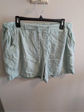 Briggs Women's XL Linen Blend Mint Green Shorts Lightweight Elastic Waist EUC
